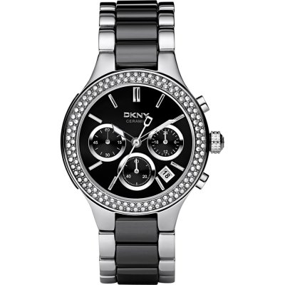 DKNY Watch Time 3 hands Broadway Black Ceramic Steel Glitz NY8180