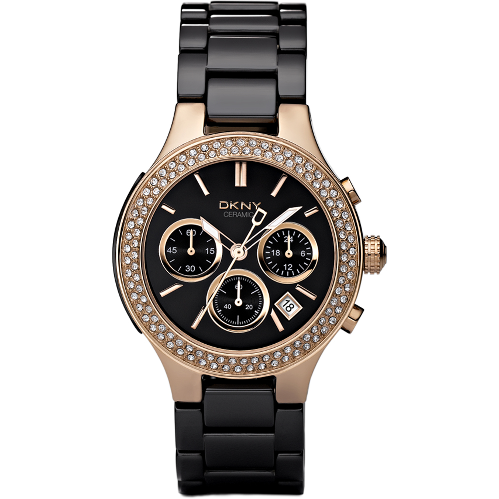 DKNY Watch Chrono Broadway Chrono Black Ceramic Glitz NY4984