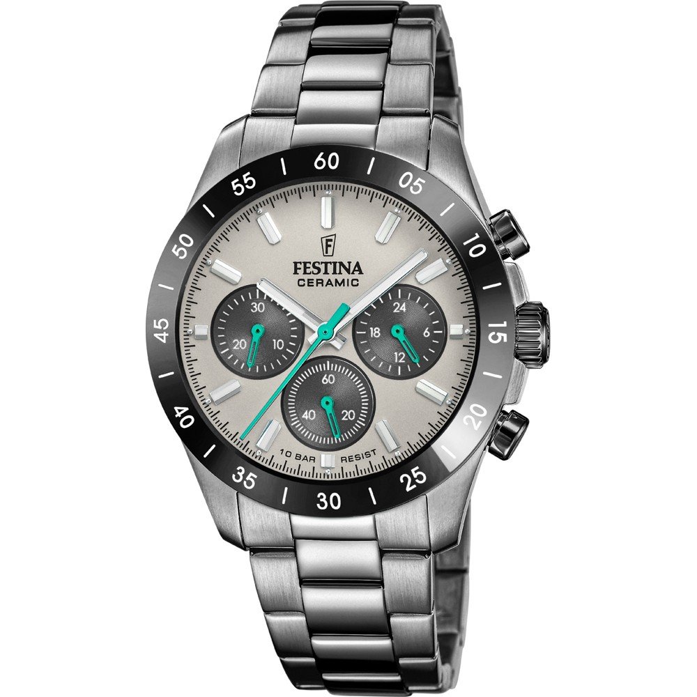 Festina Chronograph Watch on sale Mens Silver Tone Stainless Steel Water Resistance