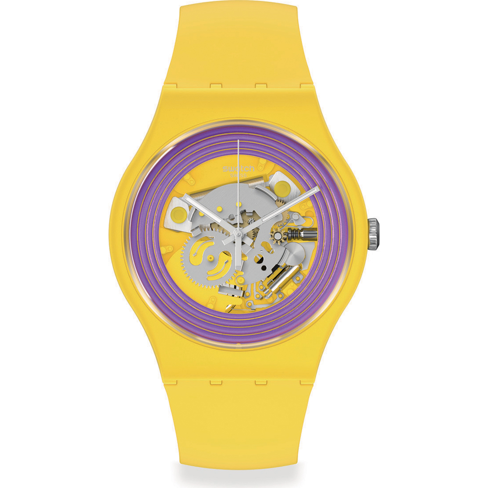 Swatch Originals Large (41mm) SO29J100 Purple Rings Yellow Watch