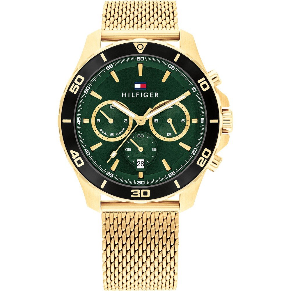 Tommy hilfiger men's gold shop tone black dial chronograph watch