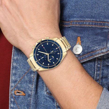 tommy hilfiger gold watch blue face